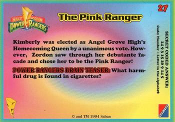 1994 Collect-A-Card Mighty Morphin Power Rangers (Walmart) #27 The Pink Ranger Back