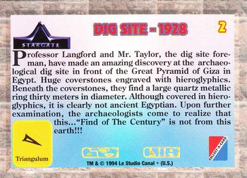 1994 Collect-A-Card Stargate #2 Dig Site - 1928 Back