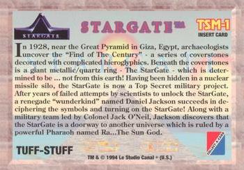 1994 Collect-A-Card Stargate #TSM-1 Tuff Stuff Magazine Promo Back