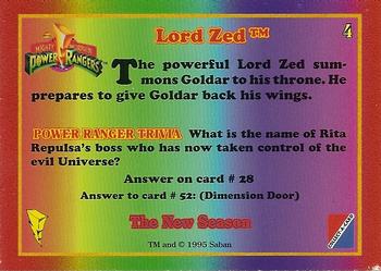 1995 Collect-A-Card Power Rangers The New Season Wal-Mart #4 Lord Zed Back