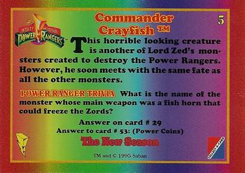1995 Collect-A-Card Power Rangers The New Season Wal-Mart #5 Commander Crayfish Back