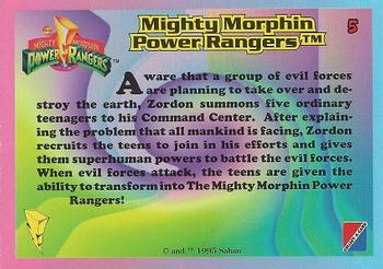 1995 Collect-A-Card Power Rangers Kmart #5 Mighty Morphin Power Rangers Back