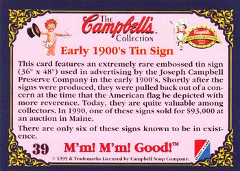 1995 Collect-A-Card Campbell’s Soup Collection #39 Early 1900's Tin Sign Back