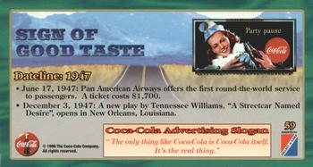 1996 Collect-A-Card Coca-Cola Sign of Good Taste #59 Dateline: 1947 [Party pause] Back