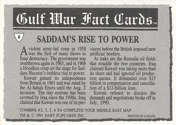 1991 Dart Gulf War Facts #6 Map / Saddam's Rise to Power Back
