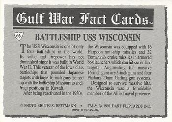 1991 Dart Gulf War Facts #66 Battleship USS Wisconsin Back