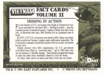 1991 Dart Vietnam Facts Volume II #4 Missing in Action Back