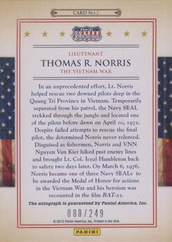 2012 Panini Americana Heroes & Legends - Medal of Honor Signatures #2 Thomas R. Norris Back