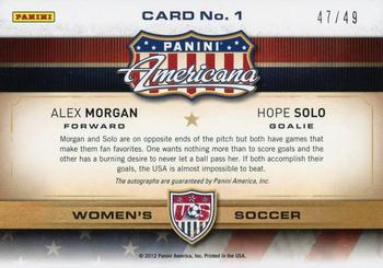 2012 Panini Americana Heroes & Legends - US Women's Soccer Teammates Signatures #1 Alex Morgan / Hope Solo Back
