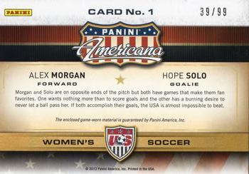 2012 Panini Americana Heroes & Legends - US Women's Soccer Teammates Materials #1 Alex Morgan / Hope Solo Back