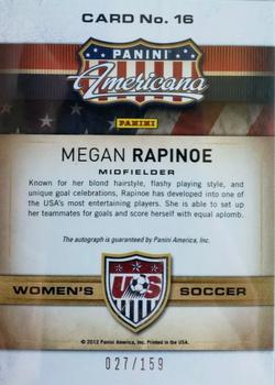 2012 Panini Americana Heroes & Legends - US Women's Soccer Team Signatures #16 Megan Rapinoe Back