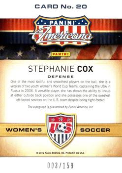 2012 Panini Americana Heroes & Legends - US Women's Soccer Team Signatures #20 Stephanie Cox Back