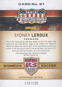 2012 Panini Americana Heroes & Legends - US Women's Soccer Team Materials #21 Sydney Leroux Back