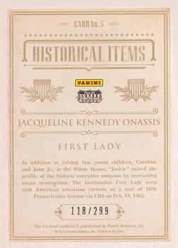2012 Panini Americana Heroes & Legends - Historical Items #5 Jacqueline Kennedy Back