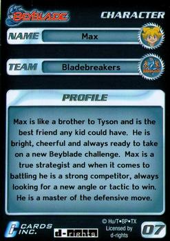 2003 Cards Inc. Beyblade #7 Max - Character Back