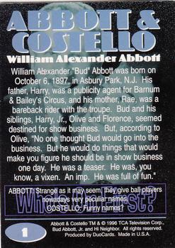 1996 DuoCards Abbott and Costello #1 William Alexander Abbott Back