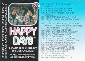 1998 DuoCards Happy Days Collection #28 Season Nine (1981-82) Episode Checklist Back