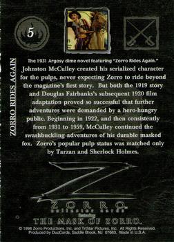 1998 DuoCards The Mask of Zorro #5 Zorro Rides Again Back