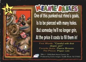 1998 Comic Images Meanie Babies #20 Piercy the Rhino Back