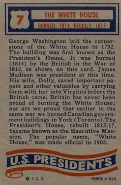 1956 Topps U.S. Presidents (R714-23) #7 Burning Of The White House Back