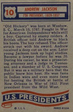 1956 Topps U.S. Presidents (R714-23) #10 Andrew Jackson Back