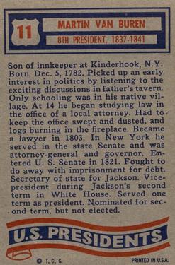 1956 Topps U.S. Presidents (R714-23) #11 Martin Van Buren Back
