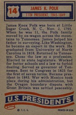 1956 Topps U.S. Presidents (R714-23) #14 James K. Polk Back