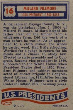 1956 Topps U.S. Presidents (R714-23) #16 Millard Fillmore Back