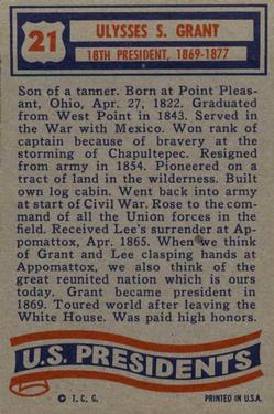 1956 Topps U.S. Presidents (R714-23) #21 Ulysses S. Grant Back