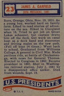 1956 Topps U.S. Presidents (R714-23) #23 James A. Garfield Back