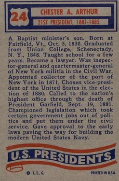 1956 Topps U.S. Presidents (R714-23) #24 Chester A. Arthur Back
