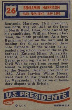 1956 Topps U.S. Presidents (R714-23) #26 Benjamin Harrison Back