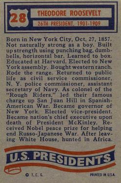 1956 Topps U.S. Presidents (R714-23) #28 Theodore Roosevelt Back