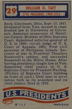 1956 Topps U.S. Presidents (R714-23) #29 William H. Taft Back