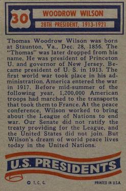 1956 Topps U.S. Presidents (R714-23) #30 Woodrow Wilson Back