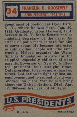 1956 Topps U.S. Presidents (R714-23) #34 Franklin D. Roosevelt Back