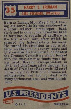 1956 Topps U.S. Presidents (R714-23) #35 Harry S. Truman Back