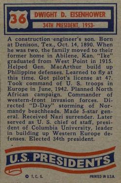 1956 Topps U.S. Presidents (R714-23) #36 Dwight D. Eisenhower Back