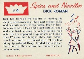1960 Fleer Spins and Needles #4 Dick Roman Back