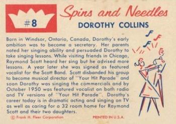 1960 Fleer Spins and Needles #8 Dorothy Collins Back