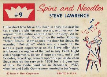 1960 Fleer Spins and Needles #9 Steve Lawrence Back