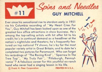 1960 Fleer Spins and Needles #11 Guy Mitchell Back