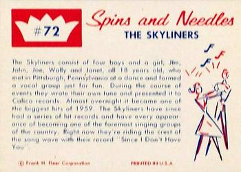 1960 Fleer Spins and Needles #72 The Skyliners Back