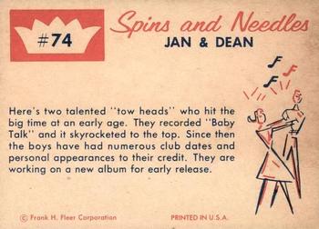 1960 Fleer Spins and Needles #74 Jan & Dean Back