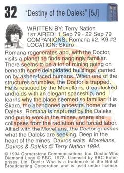 1994 Cornerstone Doctor Who Series 1 #32 Destiny of the Daleks Back