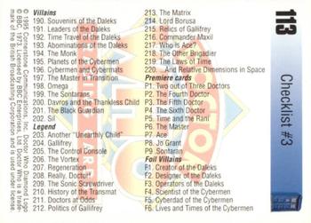 1995 Cornerstone Doctor Who Series 2 #113 Checklist #3: 190-220 and Inserts Back