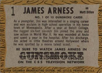 1958 Topps T.V. Westerns #1 James Arness as Matt Dillon Back