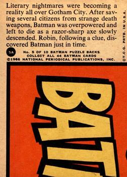 1966 Topps Batman Series A (Red Bat Logo) #5A Pendulum Peril Back
