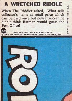 1966 Topps Batman Series B (Blue Bat Logo, Puzzle Back) #29B A Wretched Riddle Back