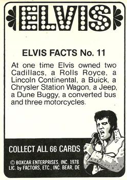 1978 Donruss Elvis Presley #11 At one time Elvis owned two Cadillacs Back